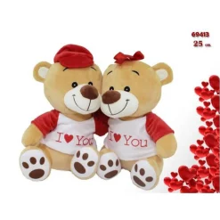 COPPIA ORSI ORSETTI IN PELUCHE CON MAGLIA "I LOVE YOU" 25CM SAN VALENTINO 69413