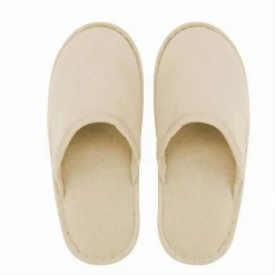 COPPIA PANTOFOLE CIABATTE BAGNO CHIUSE TESSUTO BEIGE TAGLIA 35-40 STANZA 79687