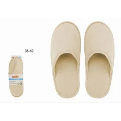 COPPIA PANTOFOLE CIABATTE BAGNO CHIUSE TESSUTO BEIGE TAGLIA 35-40 STANZA 79687
