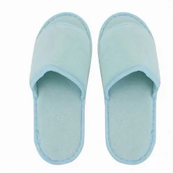 COPPIA PANTOFOLE CIABATTE BAGNO TESSUTO AZZURRO TAGLIA 39-45 STANZA HOTEL 79682