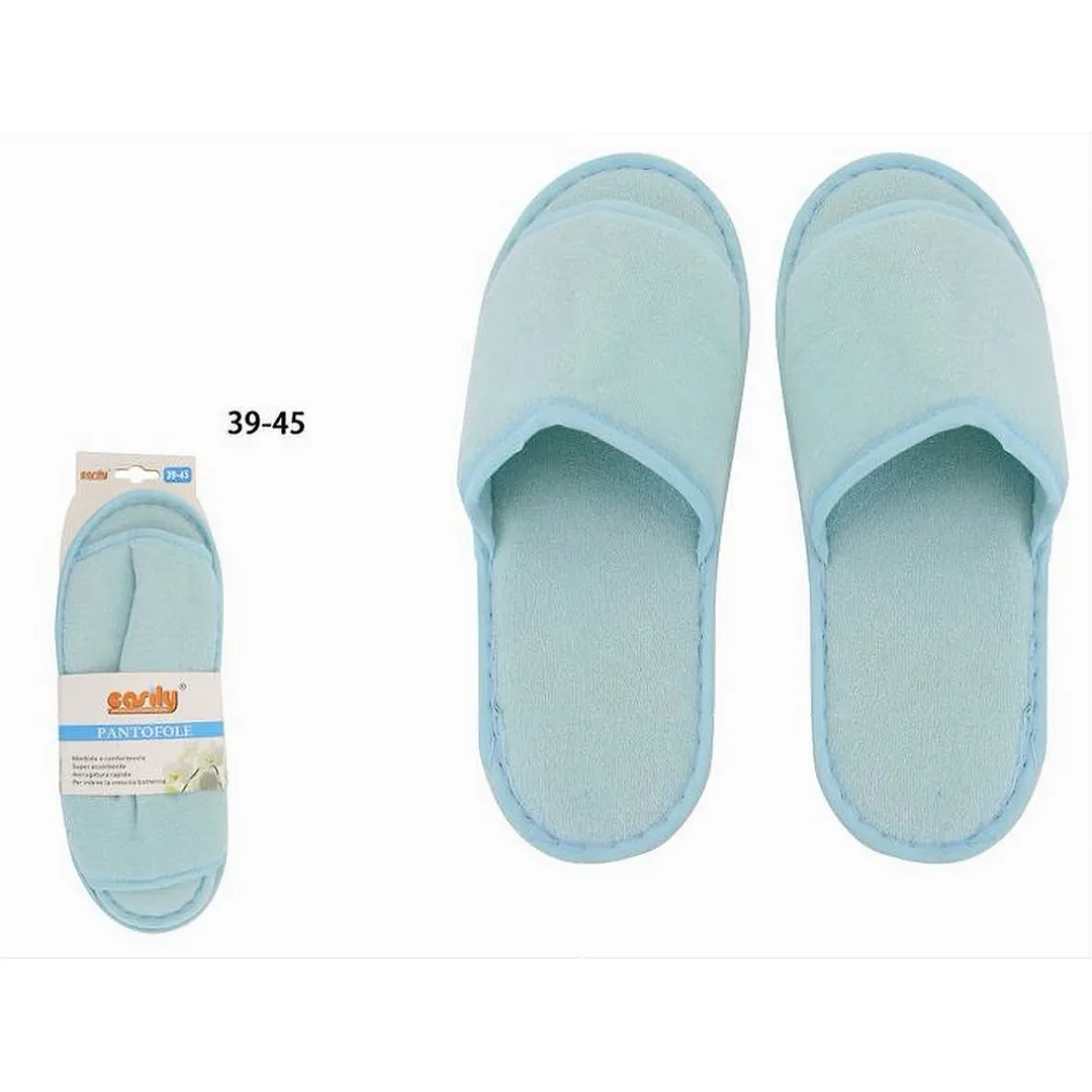 COPPIA PANTOFOLE CIABATTE BAGNO TESSUTO AZZURRO TAGLIA 39-45 STANZA HOTEL 79682