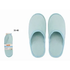 COPPIA PANTOFOLE CIABATTE BAGNO CHIUSE TESSUTO AZZURRO TAGLIA 35-40 STANZA 79688