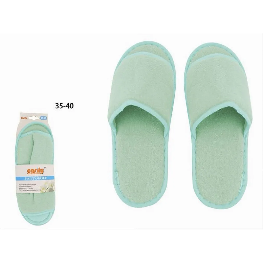 COPPIA PANTOFOLE CIABATTE BAGNO IN TESSUTO VERDE TAGLIA 35-40 STANZA HOTEL 79674