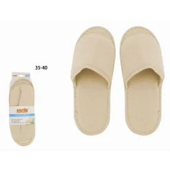 COPPIA PANTOFOLE CIABATTE BAGNO IN TESSUTO BEIGE TAGLIA 35-40 STANZA HOTEL 79675