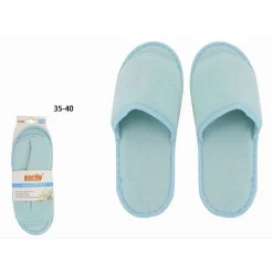 COPPIA PANTOFOLE CIABATTE BAGNO TESSUTO AZZURRO TAGLIA 35-40 STANZA HOTEL 79676
