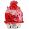 COPPIA PELUCHE ORSETTI CON CESTA FIORE ROSSO IDEA REGALO PER SAN VALENTINO 63296