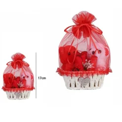 COPPIA PELUCHE ORSETTI CON CESTA FIORE ROSSO IDEA REGALO PER SAN VALENTINO 63296