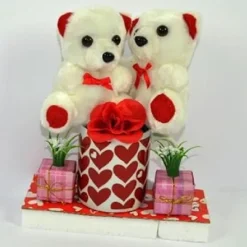 COPPIA PELUCHE ORSETTI CON TAZZONE FIORE IDEA REGALO PER SAN VALENTINO 4 MODELLI