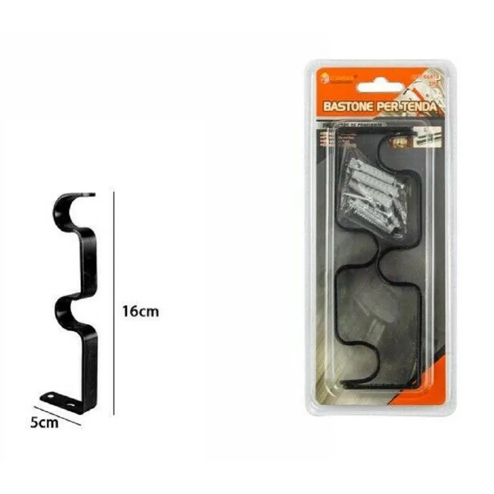 COPPIA STAFFE IN METALLO DOPPIO PER SUPPORTO BASTONE TENDE TENDA NERA 66422