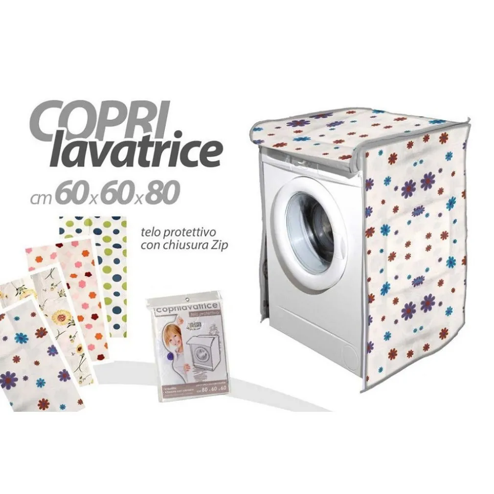 COPRI LAVATRICE PROTTETIVO 60X60X80CM IMBOTTITO CERNIERA TELO DECORI ASS. 345814