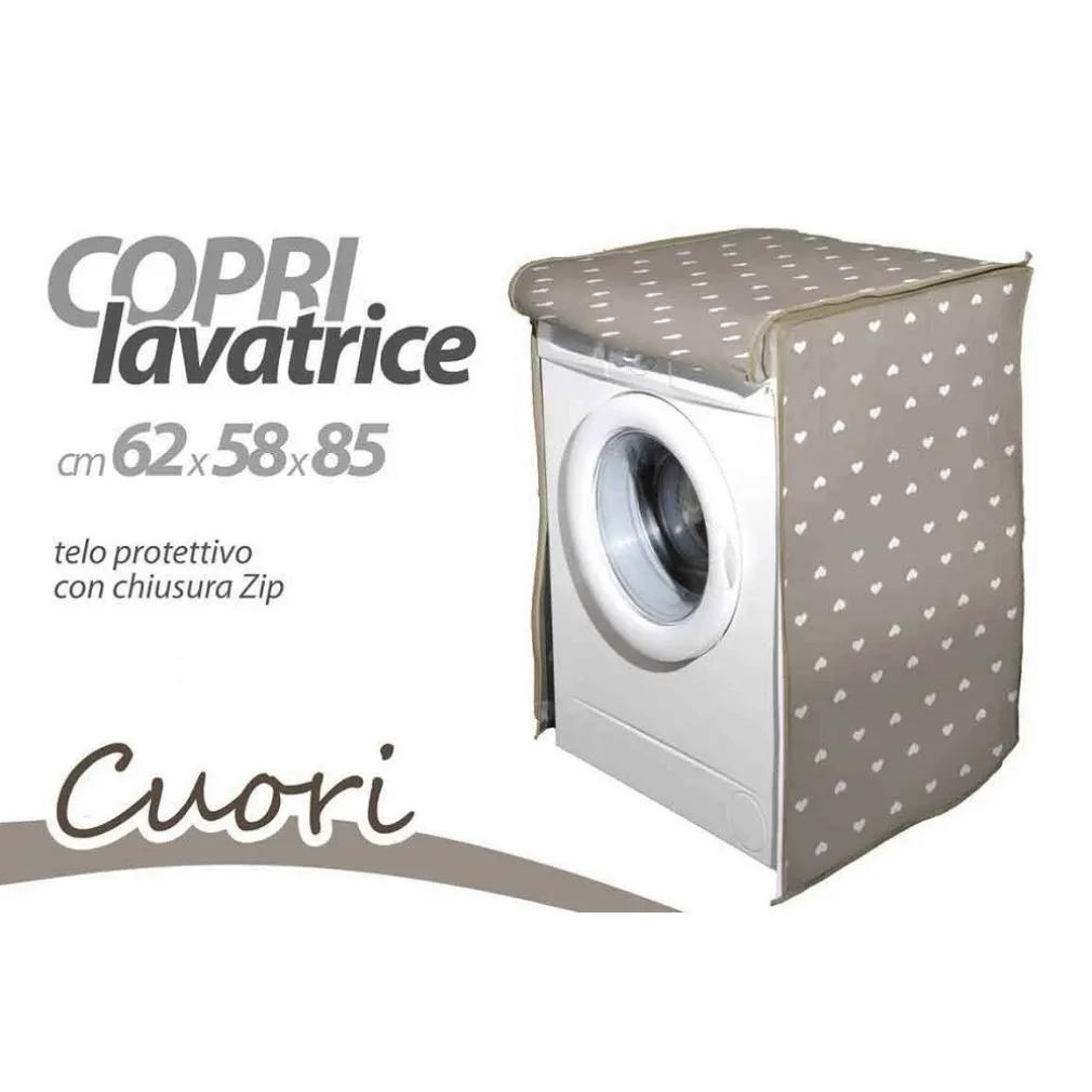 COPRI LAVATRICE PROTTETIVO 62X58X85 CM TELO IMBOTTITO CERNIERA ZIP CUORI 736810