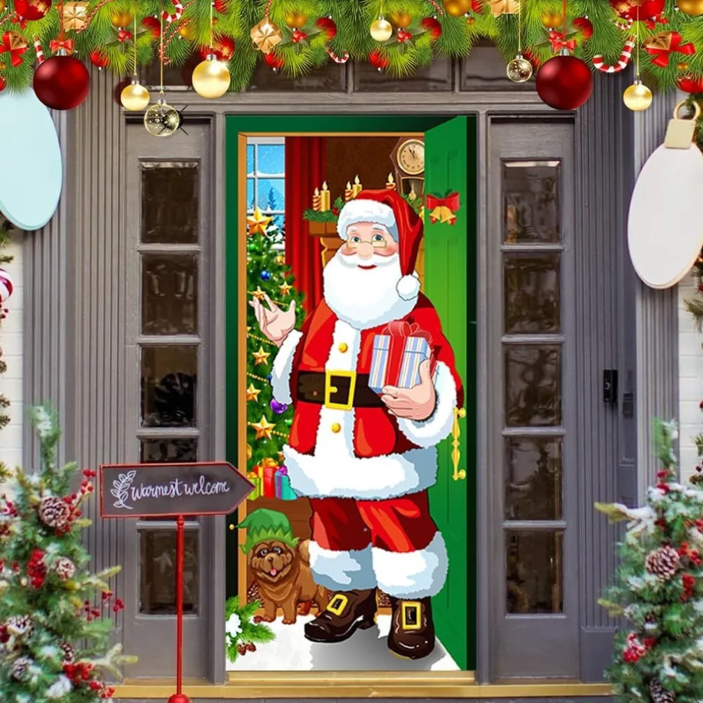 COPRI PORTA NATALIZIO CON ELASTICO DECORAZIONI SFONDI ADDOBBI NATALE 90X210 CM