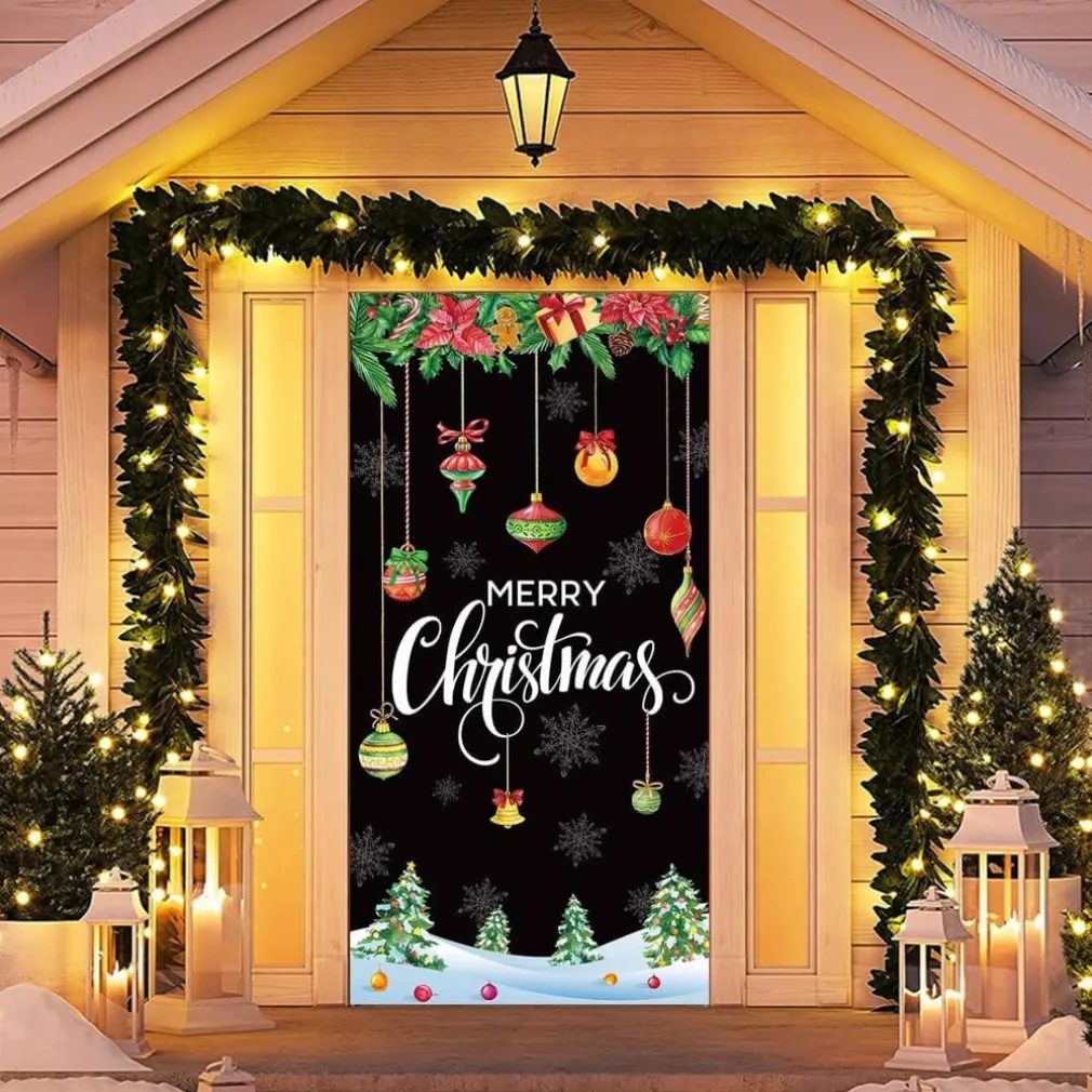 COPRI PORTA NATALIZIO CON ELASTICO DECORAZIONI SFONDI ADDOBBI NATALE 90X210 CM