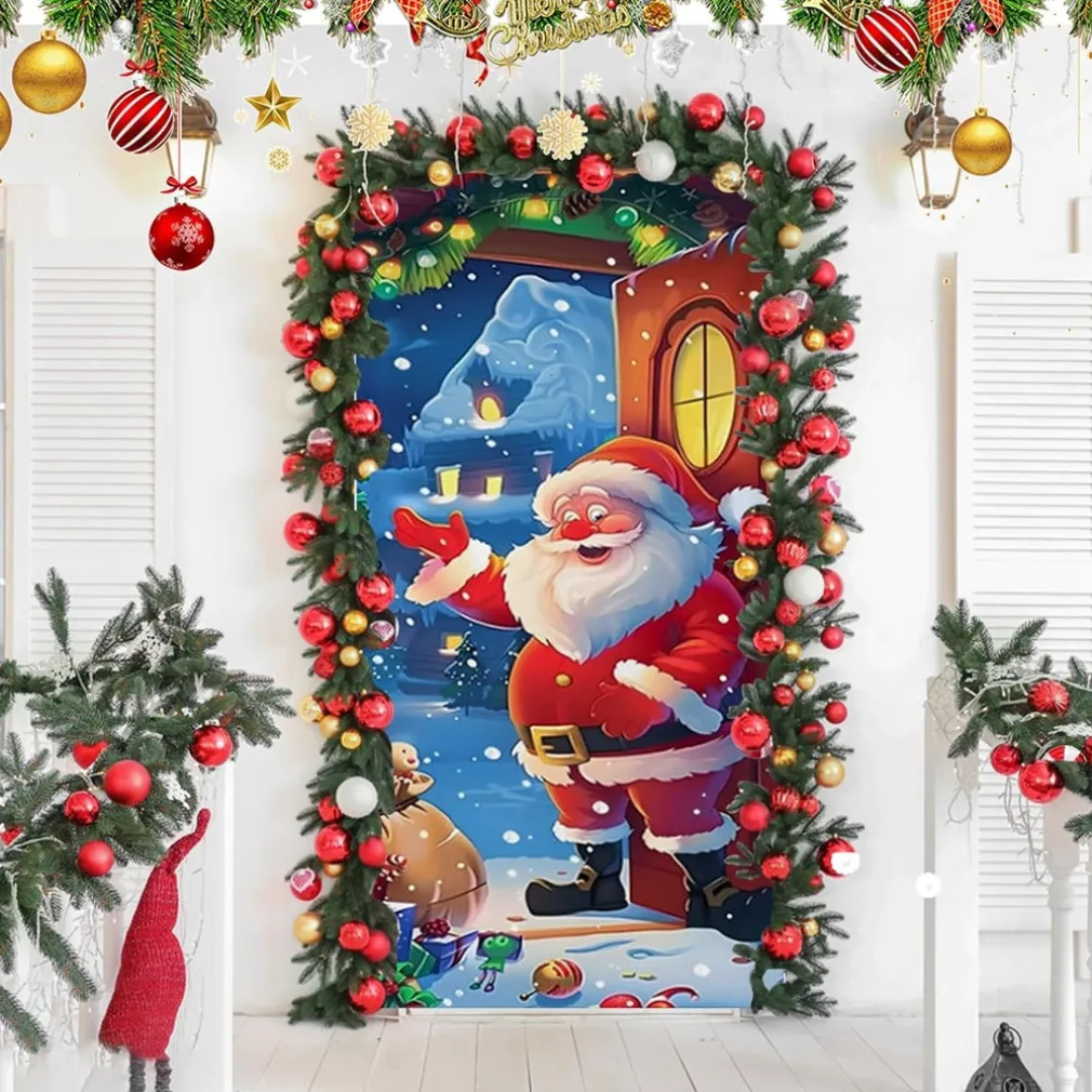 COPRI PORTA NATALIZIO CON ELASTICO DECORAZIONI SFONDI ADDOBBI NATALE 90X210 CM