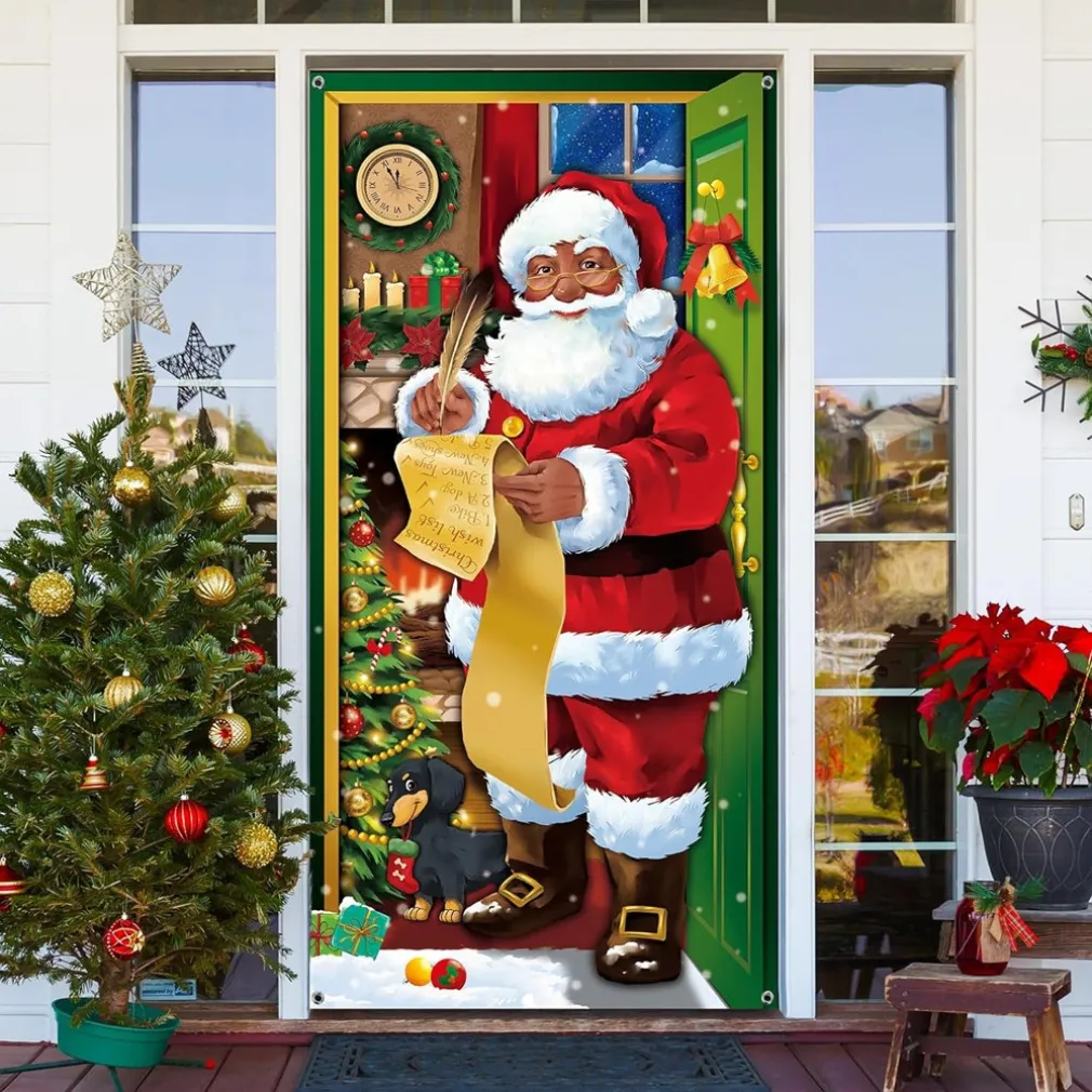 COPRI PORTA NATALIZIO CON ELASTICO DECORAZIONI SFONDI ADDOBBI NATALE 90X210 CM