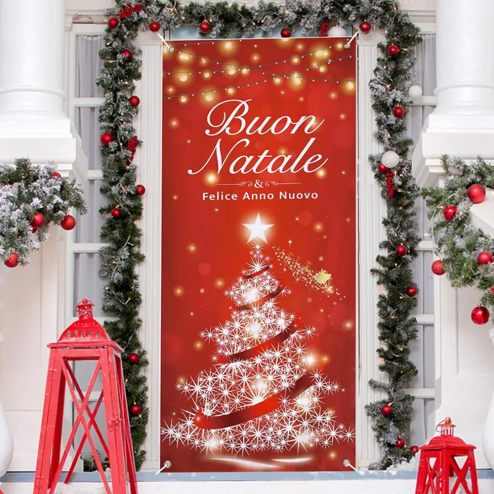 COPRI PORTA NATALIZIO CON ELASTICO DECORAZIONI SFONDI ADDOBBI NATALE 90X210 CM
