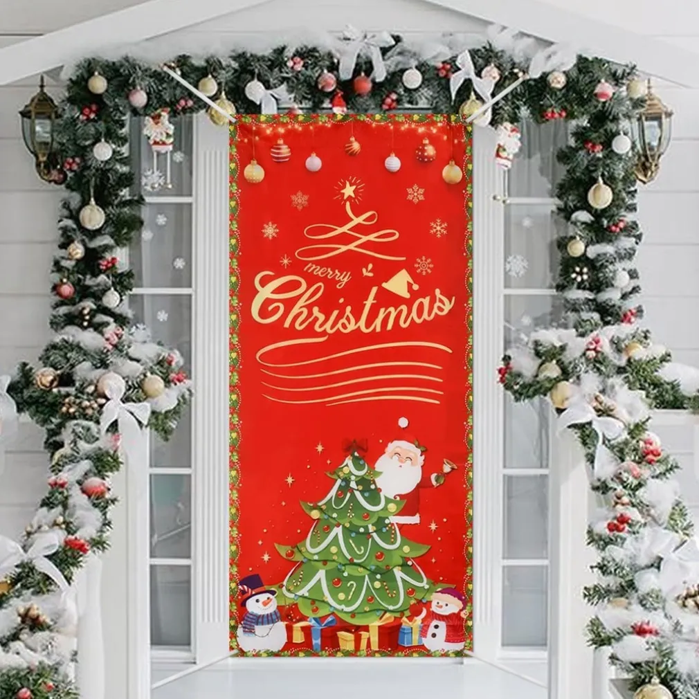 COPRI PORTA NATALIZIO CON ELASTICO DECORAZIONI SFONDI ADDOBBI NATALE 90X210 CM