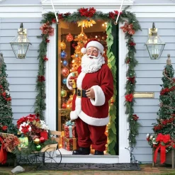 COPRI PORTA NATALIZIO CON ELASTICO DECORAZIONI SFONDI ADDOBBI NATALE 90X210 CM