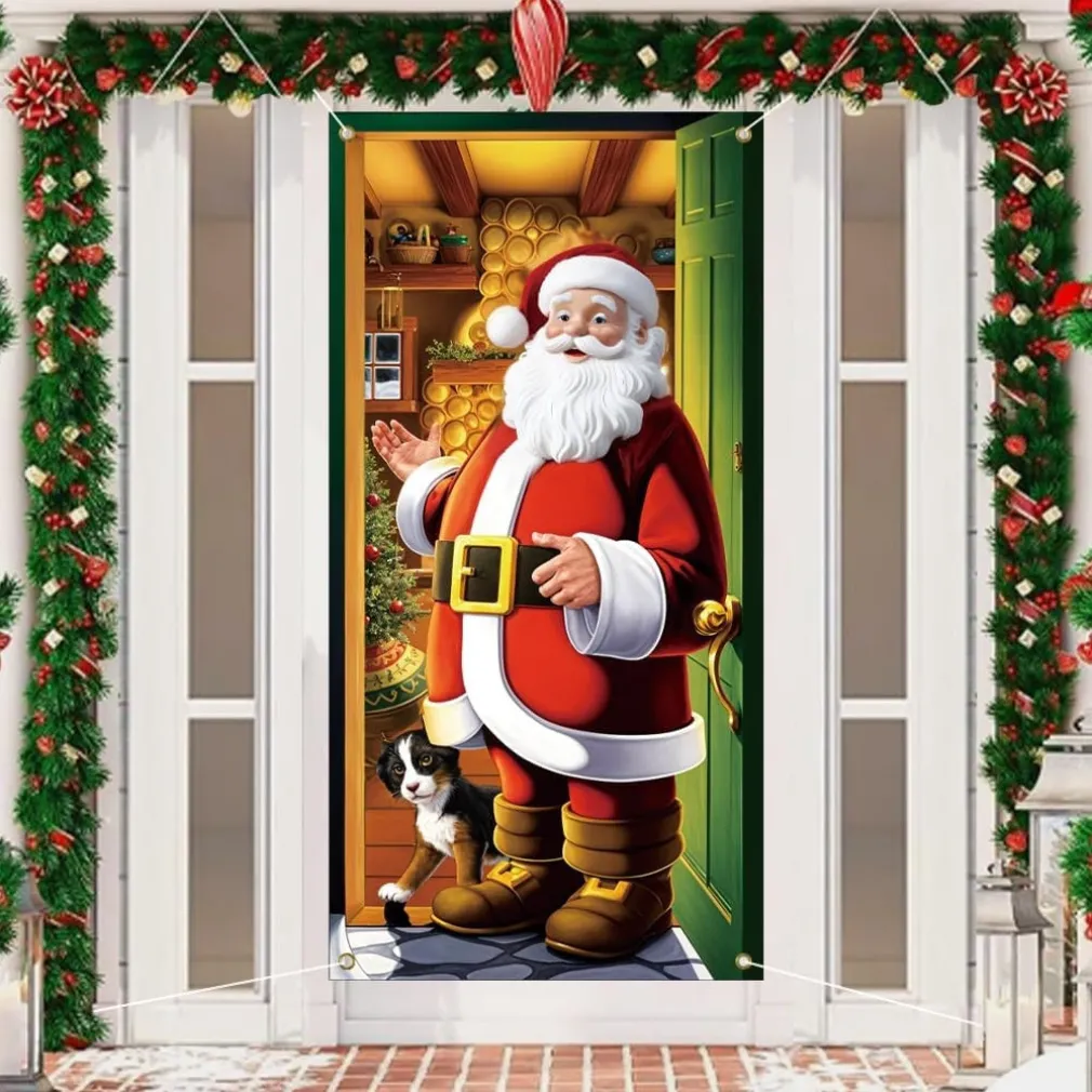 COPRI PORTA NATALIZIO CON ELASTICO DECORAZIONI SFONDI ADDOBBI NATALE 90X210 CM