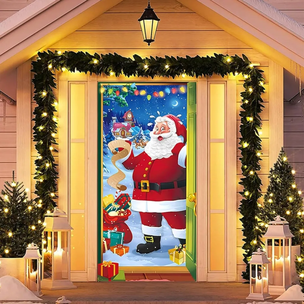 COPRI PORTA NATALIZIO CON ELASTICO DECORAZIONI SFONDI ADDOBBI NATALE 90X210 CM