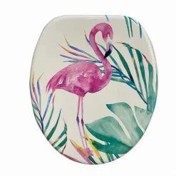 COPRIWATER IN LEGNO MDF TAVOLETTA BAGNO WC CON STAMPA FENICOTTERI CERNIERE 59126