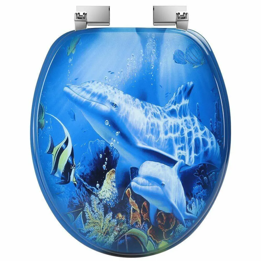 COPRIWATER UNIVERSALE CON STAMPA DELFINI OCEANO COPRI TAVOLETTA WC BAGNO LEGNO