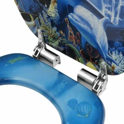 COPRIWATER UNIVERSALE CON STAMPA DELFINI OCEANO COPRI TAVOLETTA WC BAGNO LEGNO