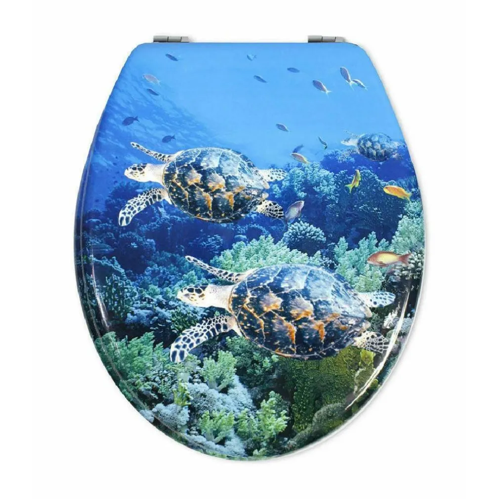 COPRIWATER UNIVERSALE IN LEGNO MDF RESISTENTE STAMPA TARTARUGHE MARINE CERNIERE