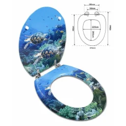 COPRIWATER UNIVERSALE IN LEGNO MDF RESISTENTE STAMPA TARTARUGHE MARINE CERNIERE