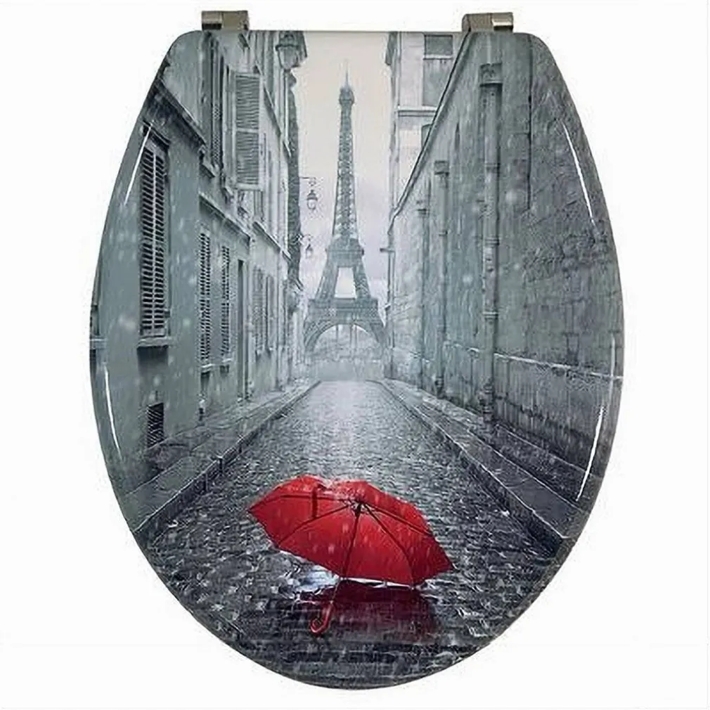 COPRIWATER UNIVERSALE LEGNO MDF TAVOLETTA BAGNO WC STAMPA PARIGI OMBRELLO 52966A