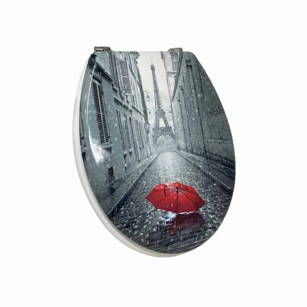 COPRIWATER UNIVERSALE LEGNO MDF TAVOLETTA BAGNO WC STAMPA PARIGI OMBRELLO 52966A