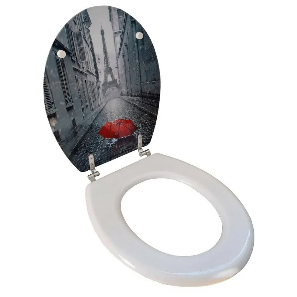 COPRIWATER UNIVERSALE LEGNO MDF TAVOLETTA BAGNO WC STAMPA PARIGI OMBRELLO 52966A