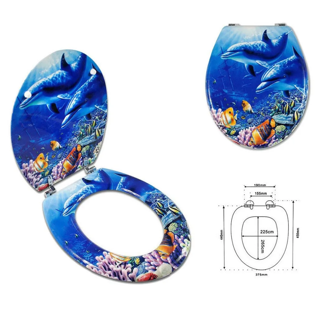 COPRIWATER UNIVERSALE LEGNO MDF STAMPA CERNIERE ACCIAIO WC BAGNO FONDALE MARINO