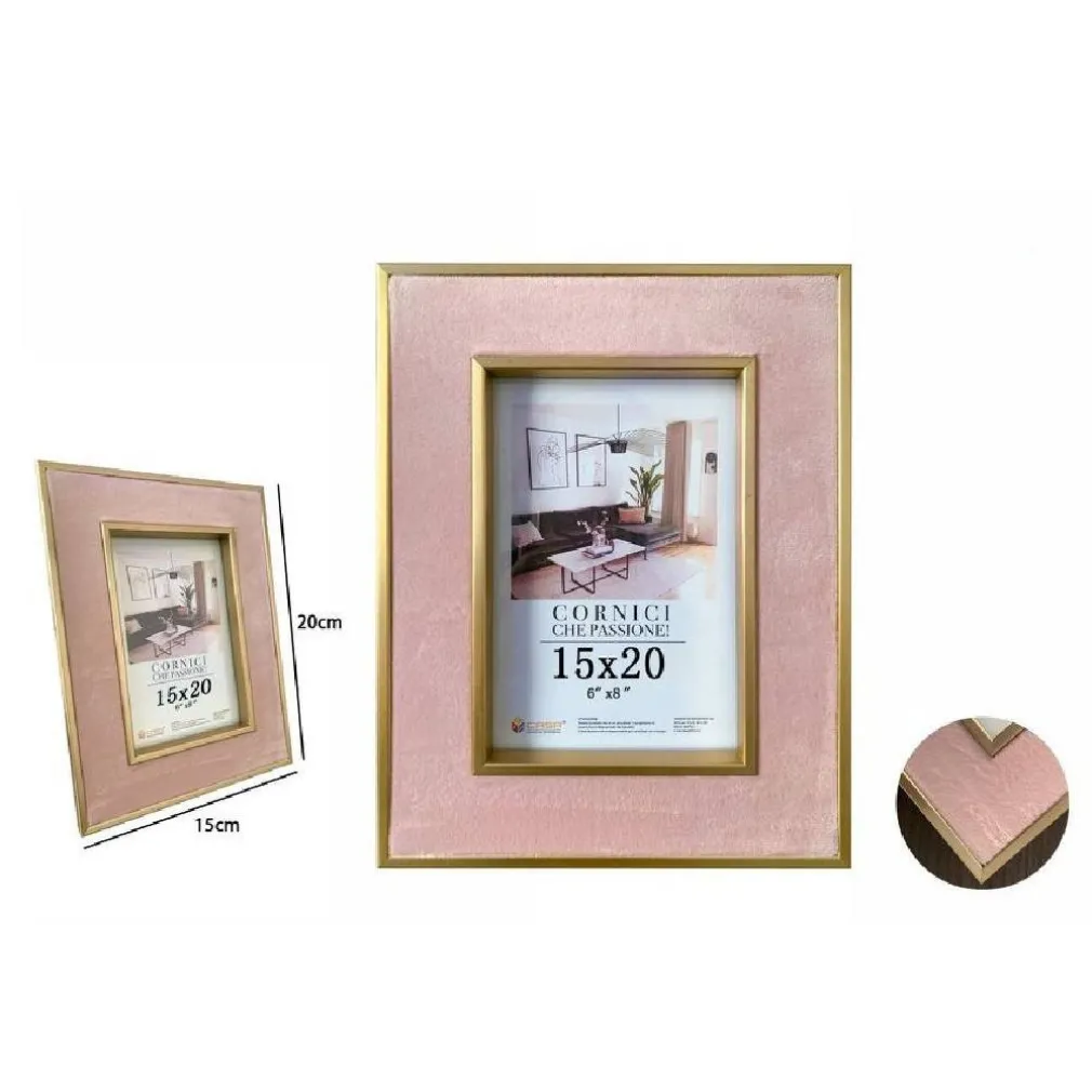 CORNICE PER FOTO PORTAFOTO POSTER QUADRI TELE 15 X 20CM ROSA CON BORDI ORO 70317