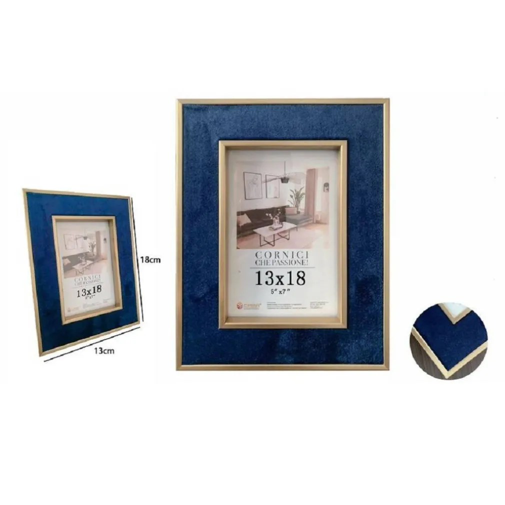 CORNICE PER FOTO POSTER QUADRI TELE PORTAFOTO 13 X 18 CM BLU CON BORDI ORO 70311
