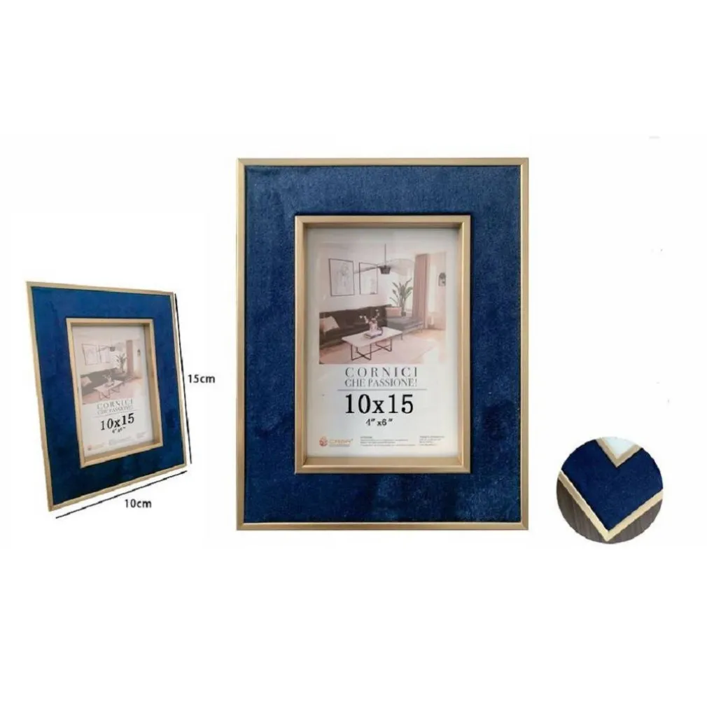 CORNICE PER FOTO POSTER QUADRI TELE PORTAFOTO 10 X 15 CM BLU CON BORDI ORO 70310