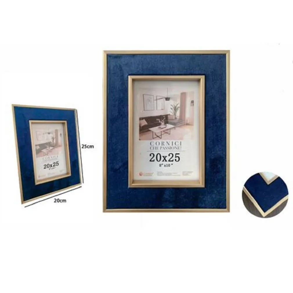 CORNICE PER FOTO POSTER QUADRI TELE PORTAFOTO 20 X 25 CM BLU CON BORDI ORO 70313