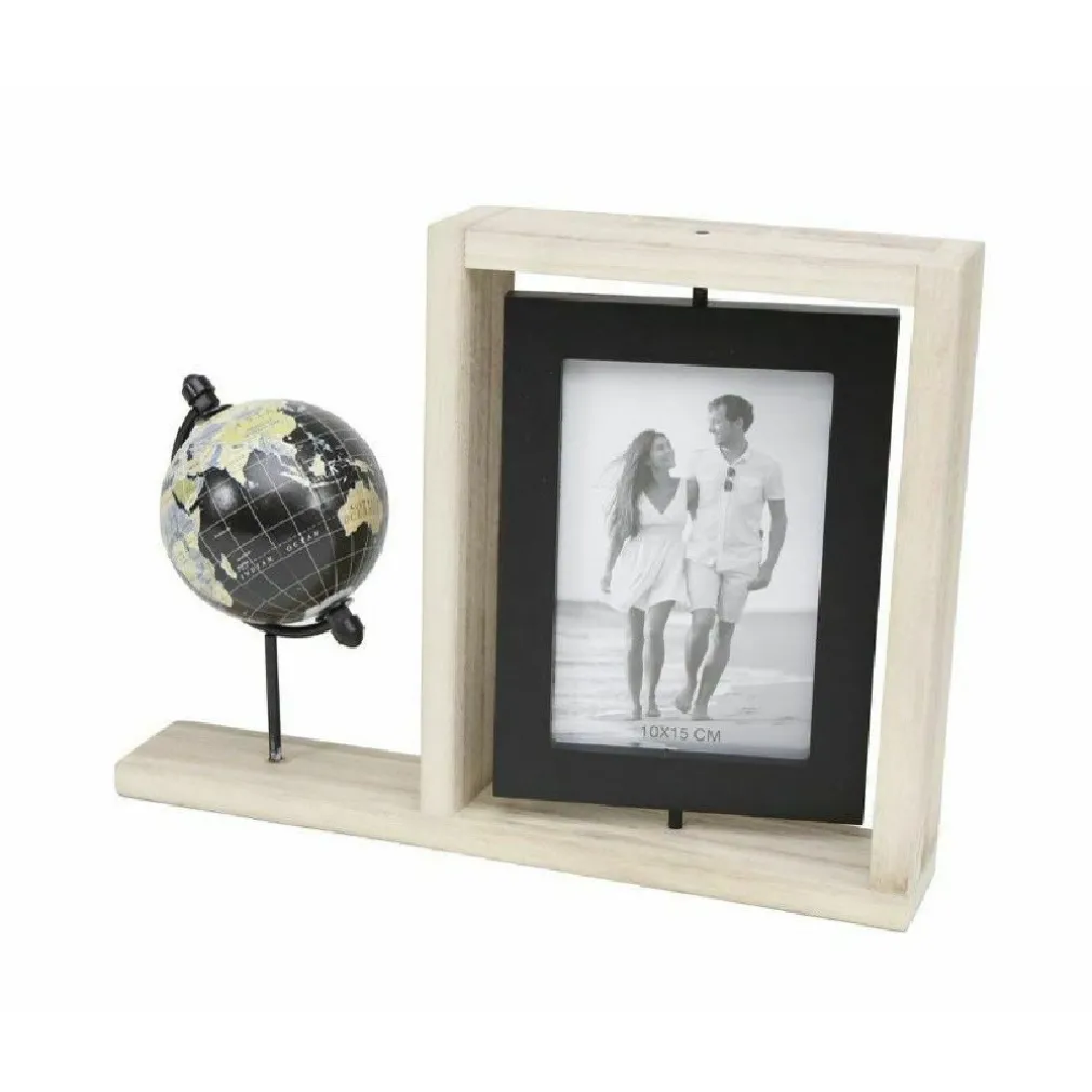 CORNICE PORTA FOTO PER FOTOGRAFIE GIREVOLE IN LEGNO CON MAPPAMONDO NERO 210086