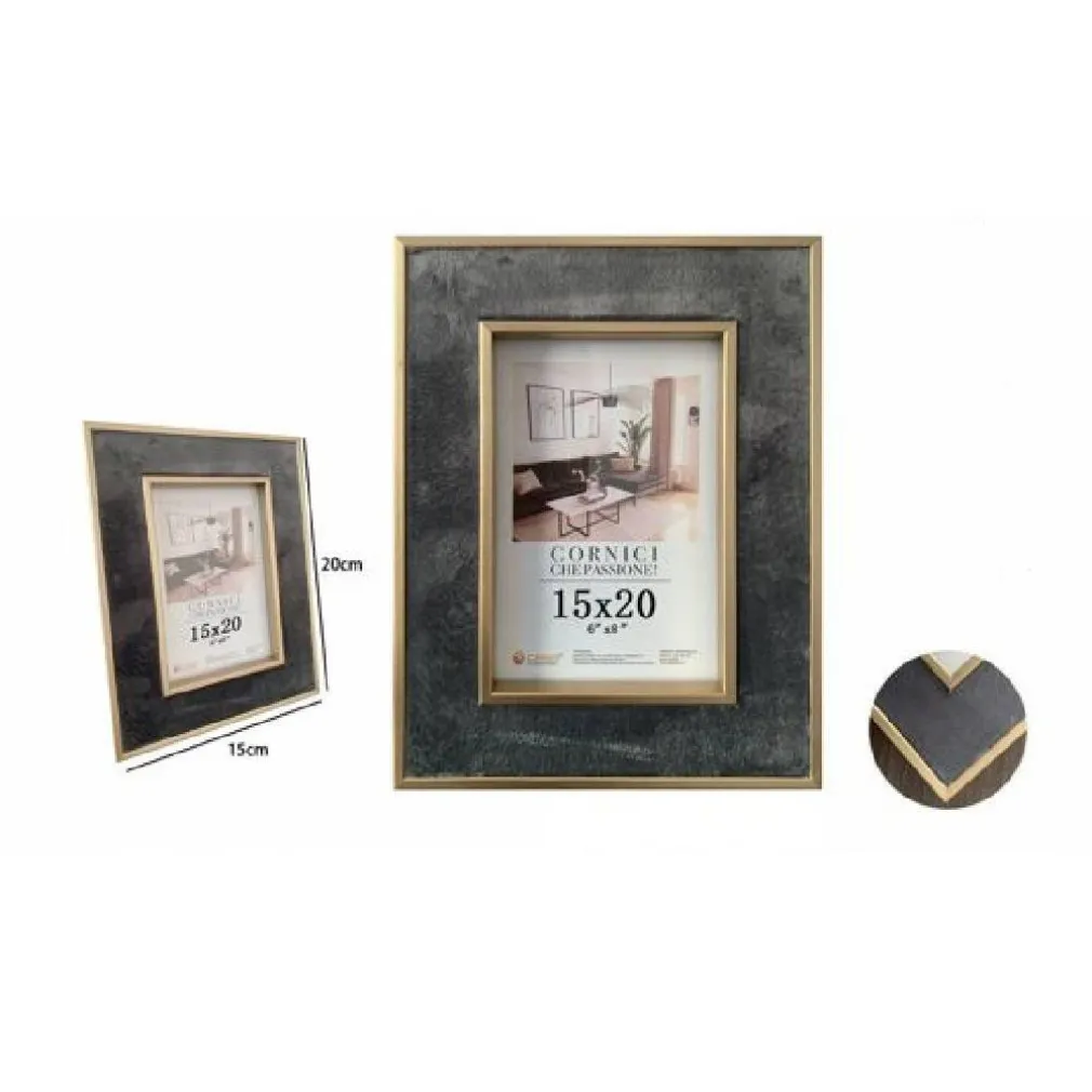 CORNICE PORTAFOTO PER FOTO POSTER QUADRI TELE 15X20CM GRIGIA CON BORDI ORO 70307