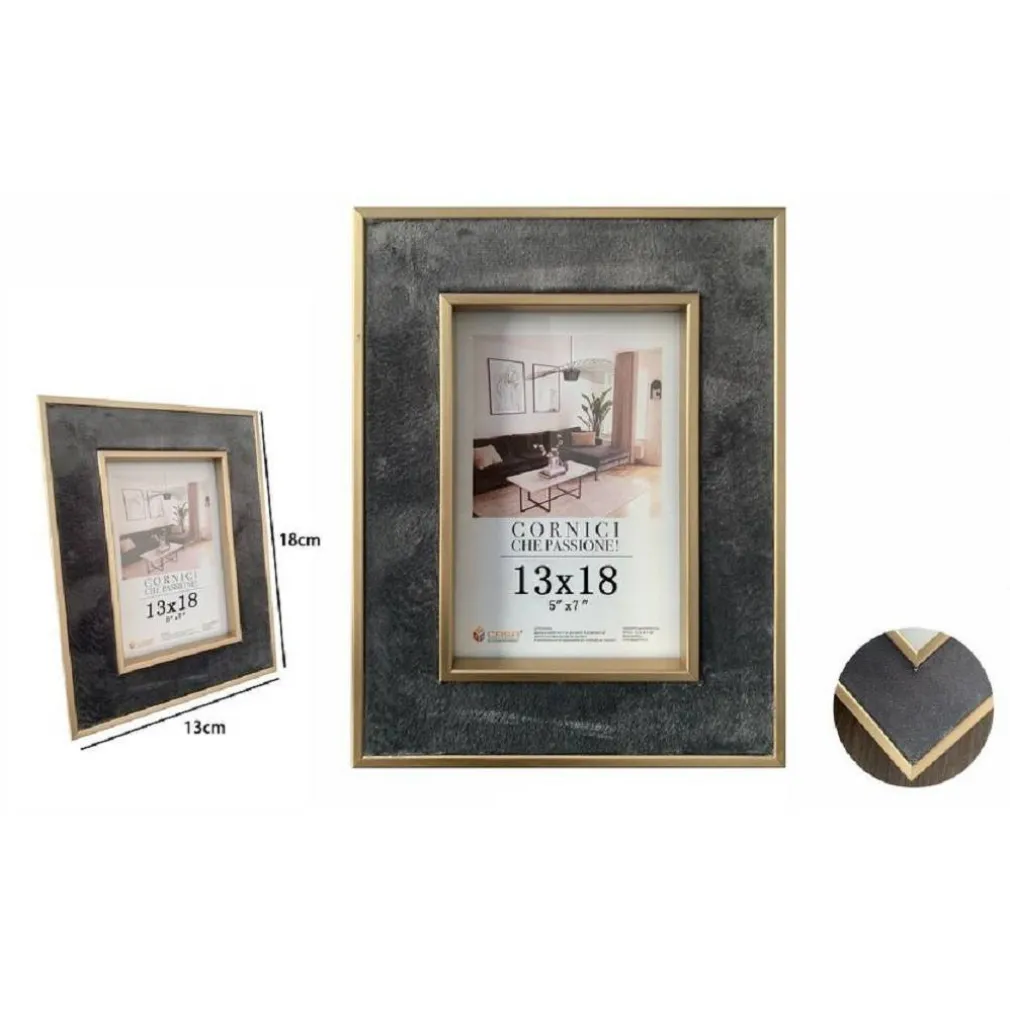 CORNICE PORTAFOTO PER FOTO POSTER QUADRI TELE 13X18CM GRIGIA CON BORDI ORO 70306