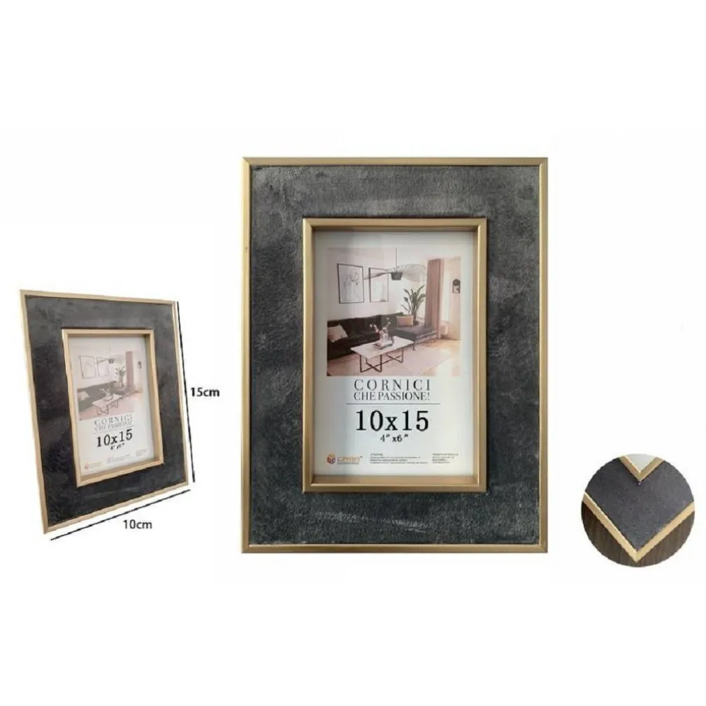 CORNICE PORTAFOTO PER FOTO POSTER QUADRI TELE 10X15CM GRIGIA CON BORDI ORO 70305
