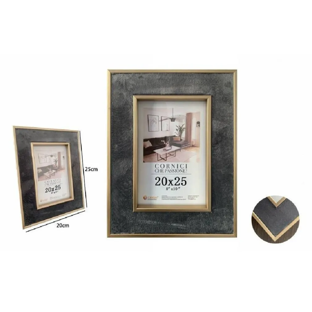 CORNICE PORTAFOTO PER FOTO POSTER QUADRI TELE 20X25CM GRIGIA CON BORDI ORO 70308