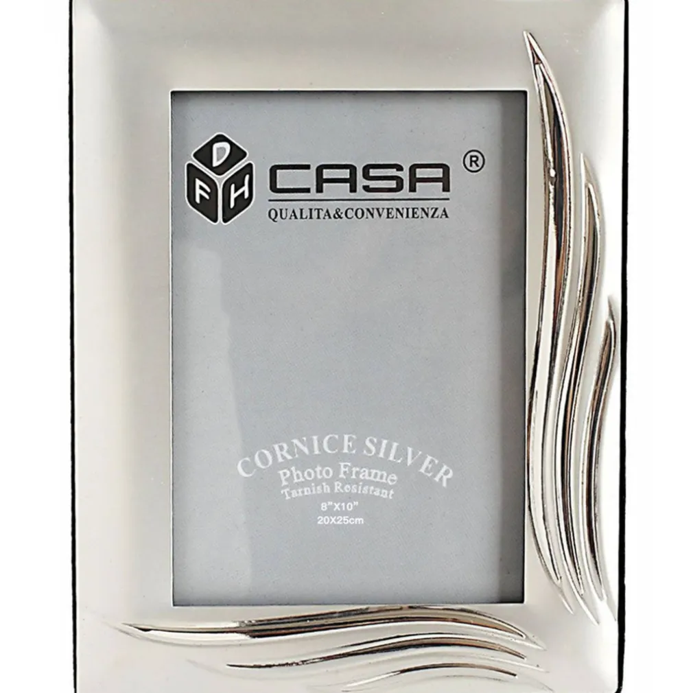 CORNICE PORTAFOTO PORTA FOTO FOTOGRAFIA 20X25CM SILVER FOGLIE EFFETTO SATINATO