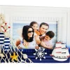 CORNICE RETE PORTAFOTO TIMONE MARE BLU BIANCO FOTOGRAFIE DECORAZIONE CASA UFFICI