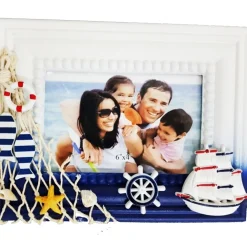 CORNICE RETE PORTAFOTO TIMONE MARE BLU BIANCO FOTOGRAFIE DECORAZIONE CASA UFFICI