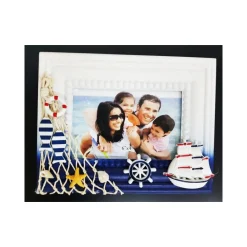 CORNICE RETE PORTAFOTO TIMONE MARE BLU BIANCO FOTOGRAFIE DECORAZIONE CASA UFFICI