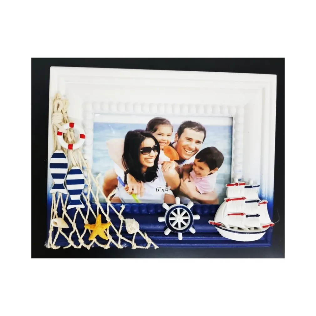 CORNICE RETE PORTAFOTO TIMONE MARE BLU BIANCO FOTOGRAFIE DECORAZIONE CASA UFFICI