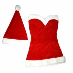 COSTUME NATALE COMPLETINO SEXY VESTITO COMPLETO DA DONNA NATALIZIO ROSSO