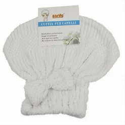 CUFFIA ASCIUGA CAPELLI ASCIUGAMANO DOCCIA MORBIDO ASSORBENTE FIOCCO BIANCO 79624