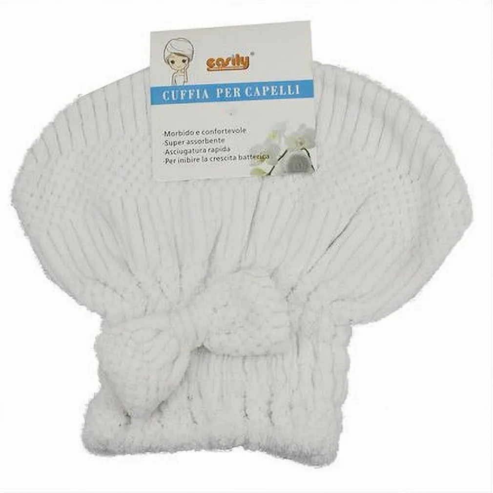 CUFFIA ASCIUGA CAPELLI ASCIUGAMANO DOCCIA MORBIDO ASSORBENTE FIOCCO BIANCO 79624